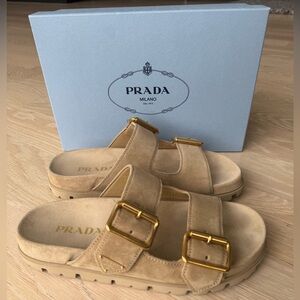 New Prada Double Strap Suede Sandals size 39